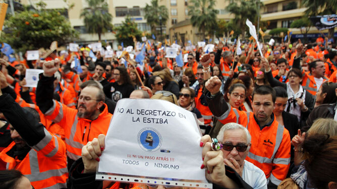 Protesta de estibadores en Algeciras en marzo pasado.