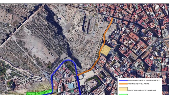 Plano del proyecto de La Hoya y las calles Pósito y Almanzor.