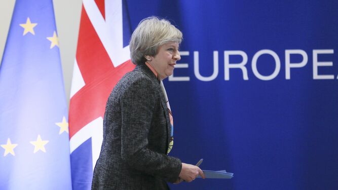 La primera ministra británica, Theresa May, durante una cumbre europea en Bruselas el pasado 9 de marzo.
